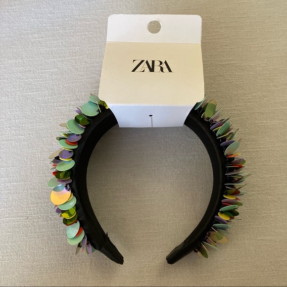 ZARA Padded Headband XL Wide Large Sequin Multicolored Green Rainbow Size Medium - Picture 7 of 12
